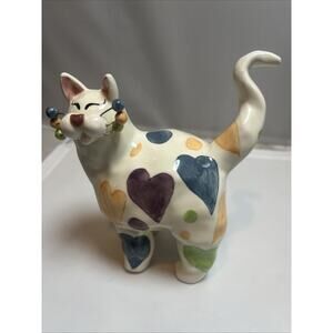 Rare Large Amy LaCombe 2002 Whimsiclay Hearts Cat Annaco Creations 7.5"x7.5"